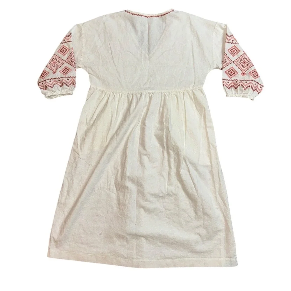 Madewell‎ Embroidered V Neck Linen Blend Midi Dress Women SP White Red - Picture 2 of 12